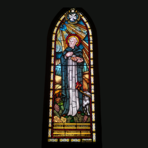 Complete stained glass window of st.Benedict