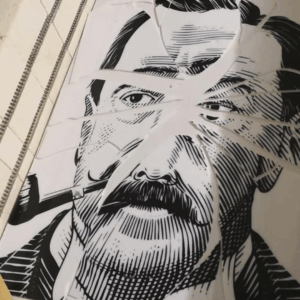 Cracked Head Piece of Glass for Logo window at Hey Joe Brewery