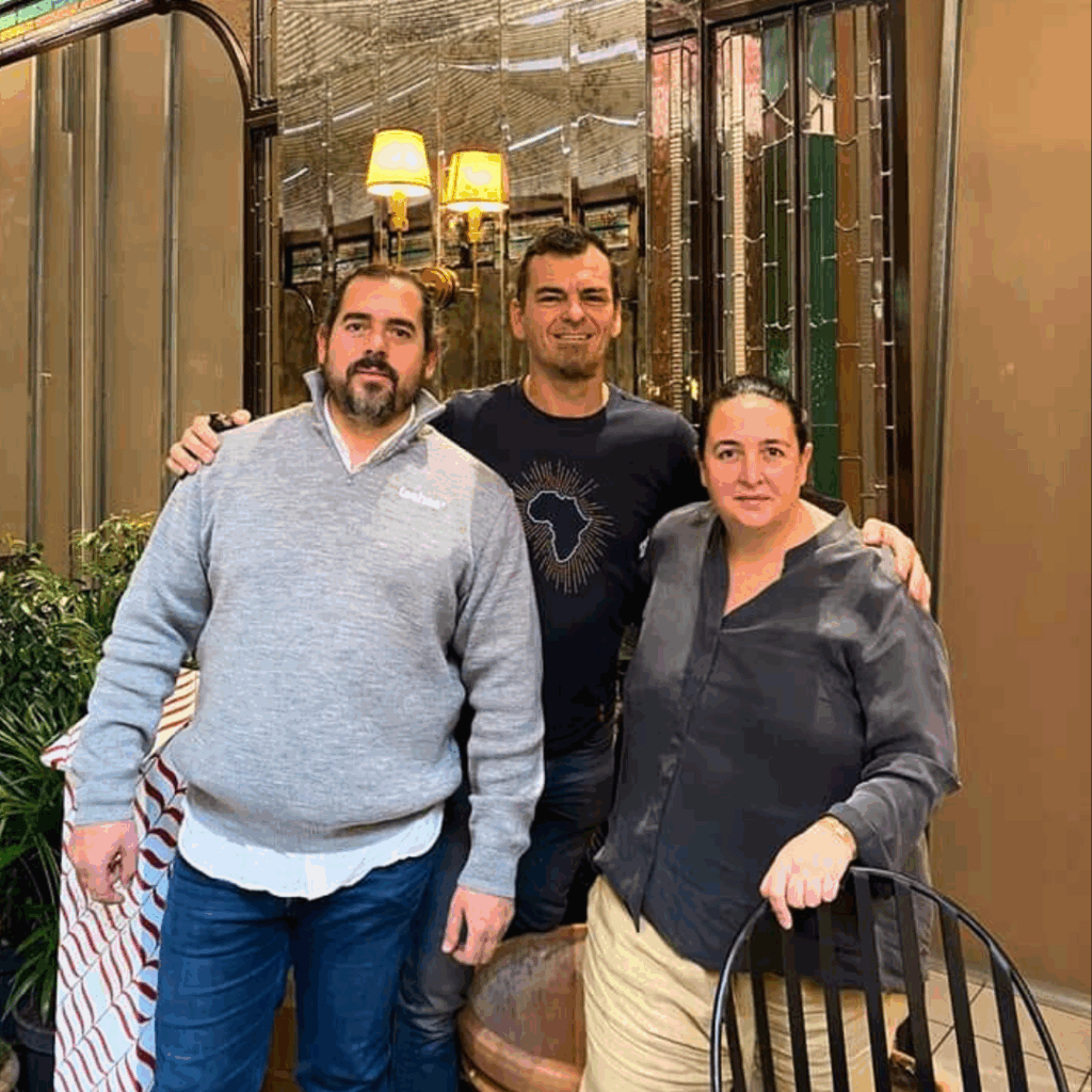 Francois van der Merwe with tasha owner Natasha Sideris and designer and co-owner Savva Sideris