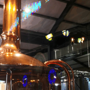 Reflections of Stained Glass Windows inside Hey Joe brewery