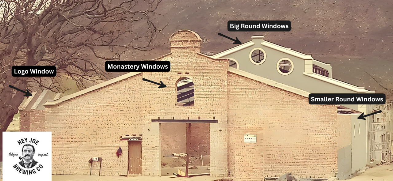 Map of Hey Joe Brewery indicating where stained glass panels were installed