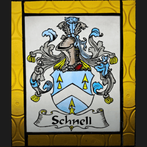 Family crest, hand-painted with enamels and kiln fired